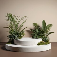 Tropical Plants on White Pedestal