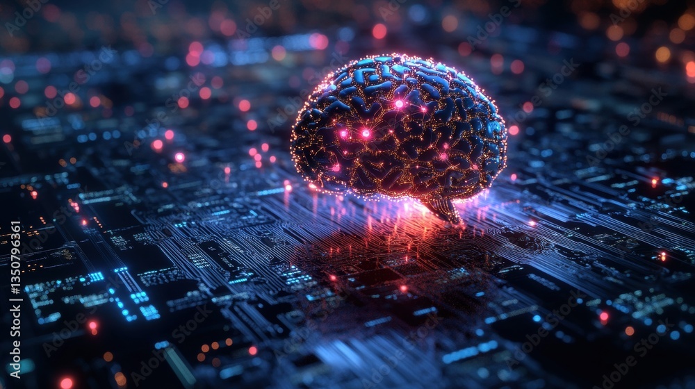 Poster concept of self-improving neural network represented as a brain