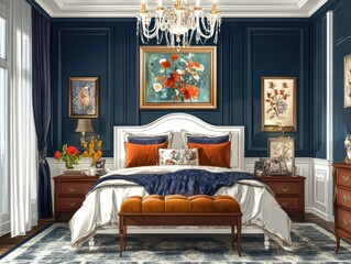 Elegant and luxurious bedroom featuring a large comfortable bed space