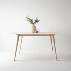 Minimalist Light Wood Dining Table with Greenery