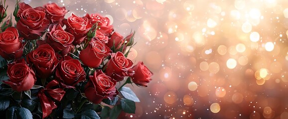 Romantic Red Roses Bouquet with Sparkling Bokeh.