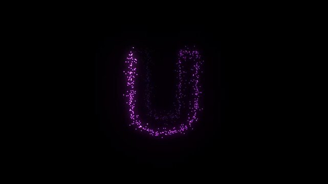 Glowing particle text animation forming the letter U in a seamless loop
