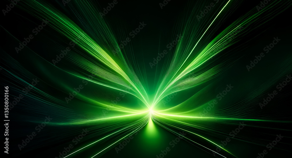 Canvas Prints abstract green light beams expand from a luminous central point on a dark backdrop. suggests energy 