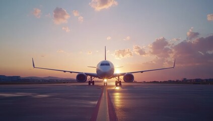 Airplane on runway at sunset, ready for takeoff (5)
