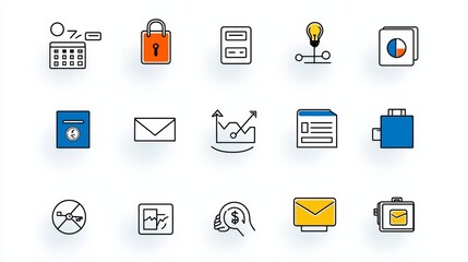 A collection of 15 outline icons representing financial transactions