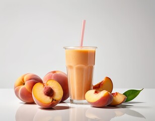Fototapeta premium Refreshing Peach Smoothie with Fresh Peaches