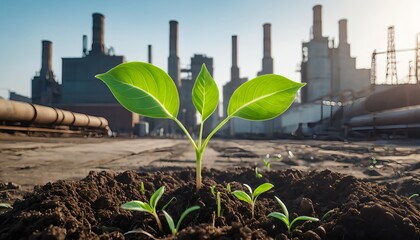 Plant Sprout Growing in Industrial Setting