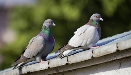 Two Pigeons Perched on a Roof
