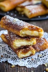 Delicious Creamy Cheese Filled Pastry Sticks with Jam, Sweet Dessert Food Photography