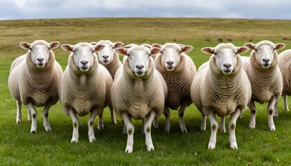 Fototapeta premium Flock of Sheep in Green Pasture