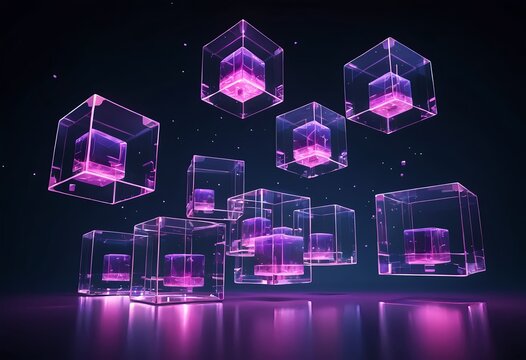 Fototapeta Floating Glowing Cubes Abstract Background