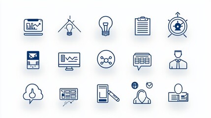 Fototapeta premium A modern business focused icon pack of 15 outline designs