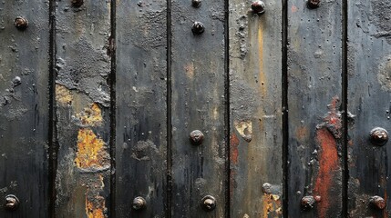 Weathered Wood Panel Texture with Aged Black Paint and Rusty Accents