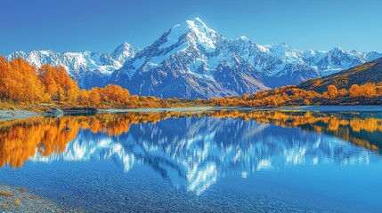 A crystal-clear alpine lake, surrounded by snow-capped peaks, offers the perfect spot for reflection and relaxation, as the water mirrors the majestic mountains. 