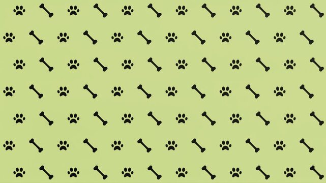 Seamless loop animation of a dog bone and paw print background. Perfect for pet-themed projects, animations, wallpapers, and playful designs. Ideal for children&rsquo;s content, websites, and decorations.