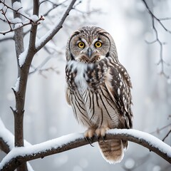 Majestic Snowy Owl Perched on a Snow-Covered Branch