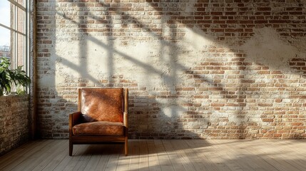 Comfortable leather chair situated inside an industrial loft apartment