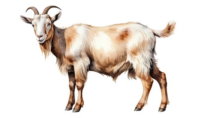 Fototapeta premium Brown and White Goat Watercolor Illustration