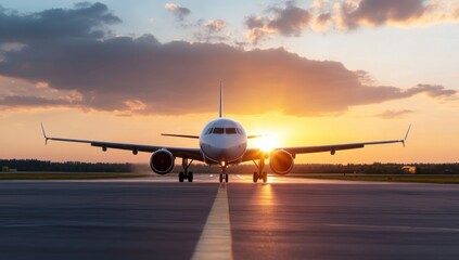 Airplane on runway at sunset, ready for takeoff (3)