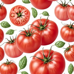 Fototapeta premium Fresh Tomatoes and Basil Seamless Pattern
