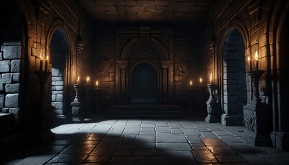 Fototapeta premium Dark Medieval Hallway with Candles