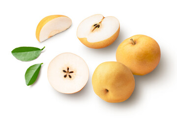 Korean pear isolated on white background. Top view	