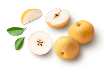 Korean pear isolated on white background. Top view	