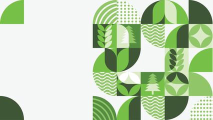 Modern Geometric Background. Green Background With Environmental Theme. Simple Green Background With Plant Concept