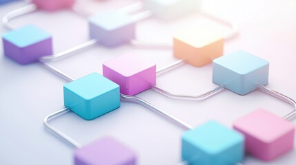 Management Flowchart and Diagram 3D rendered flowchart with colorful blocks and arrows, abstract background, symbolizes complex processes and data flow