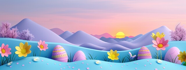 Beautiful landscape with mountains in the background and a field of flowers
