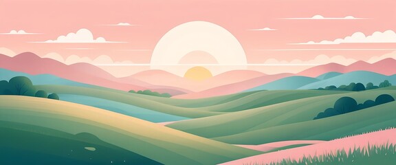 Obraz premium Serene Sunset Over Rolling Hills