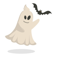 Cute and Spooky Halloween Ghost Character. Isolated Vector Cartoon Illustration.