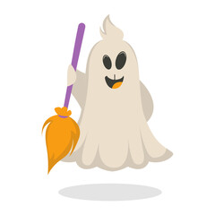 Cute and Spooky Halloween Ghost Character. Isolated Vector Cartoon Illustration.