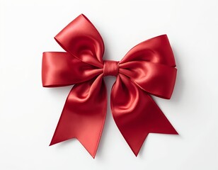 Fototapeta premium Red Satin Ribbon Bow on White Background