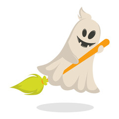 Cute and Spooky Halloween Ghost Character. Isolated Vector Cartoon Illustration.