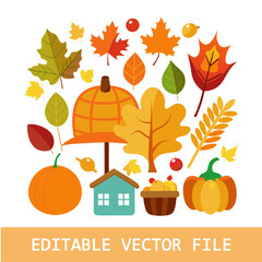 Watercolor Autumn Clipart with Pumpkins and Leaves