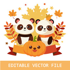 Cute Panda with crochet clothes and scarf Watercolor clipart 