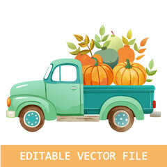 Fall Pumpkin Truck Clipart, Watercolor Vintage Farm Truck , Autumn Elements, Autumn Truck Clipart, Watercolor Vintage