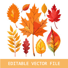 Naklejka premium Watercolor autumn leaves and branches clipart set. Perfect for fall decor, invitations, and more.