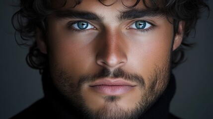 Close-up portrait of a man with expressive eyes and a stylish beard