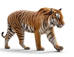 Obraz premium Majestic Tiger Walking Isolated on White