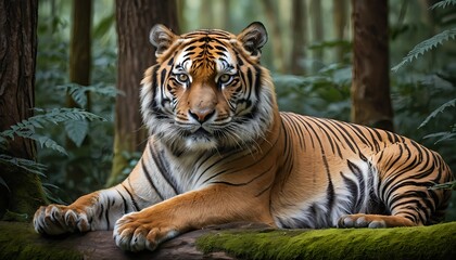 Obraz premium Majestic Sumatran Tiger in Lush Forest