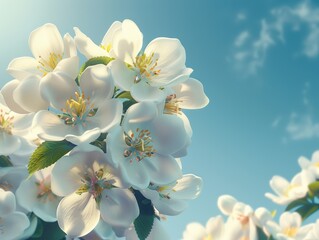 Obraz premium Beautiful white flower with a blue sky in the background