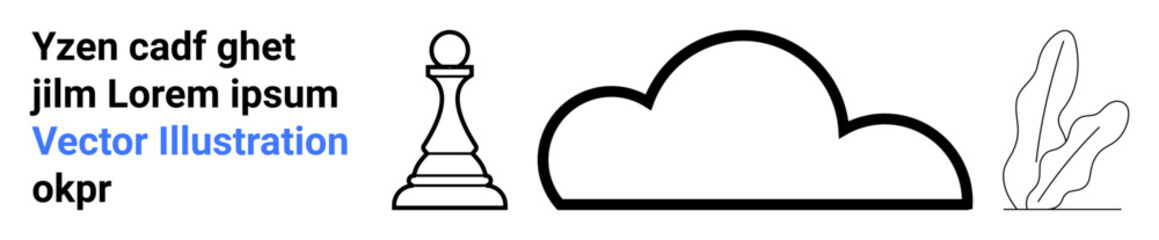 Chess pawn, bold cloud outline, and minimalist plant alongside placeholder text. Ideal for strategy, innovation, simplicity, nature, technology, minimalism and simple landing page
