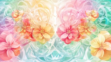 Colorful Abstract Floral Design with Soft Pastel Tones and Swirls