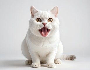 Obraz premium Happy White Cat Yawning