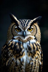 Fototapeta premium there is a close up of a owl with yellow eyes