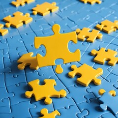 Fototapeta premium Yellow Puzzle Piece on Blue Background