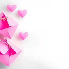 Pink hearts for envelopes, white background.