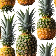 Obraz premium Seamless Pattern of Fresh Pineapples on White Background